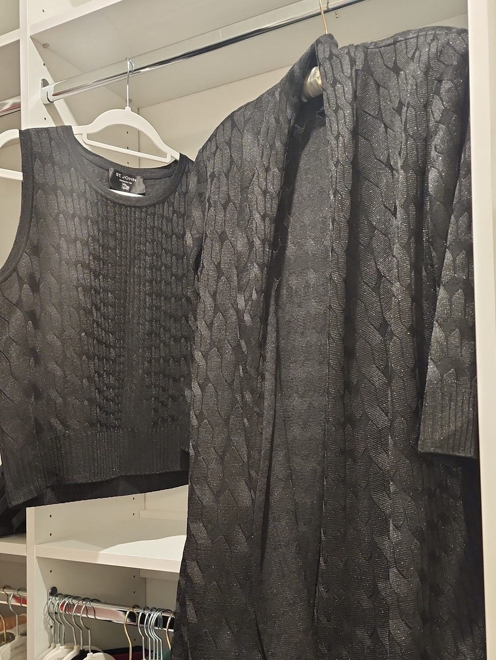 St. John Black Cable-Knit Sweater and Sleeveless Shell Set